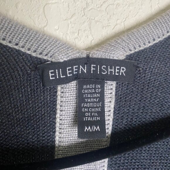 Eileen Fisher Extra Fine Merino Wool Cardigan Sweater Womens M Long Charcoal Gra - Picture 2 of 9